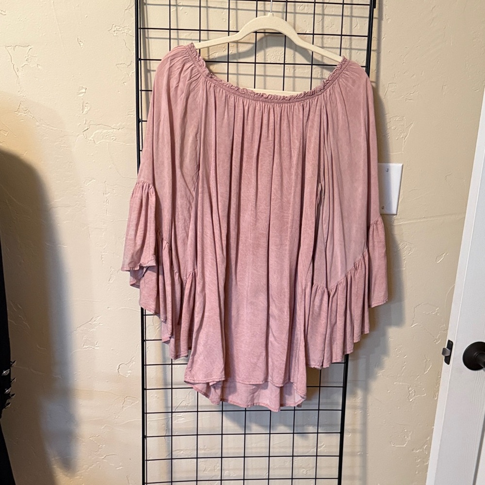 Elan Silk Blush Ruffled Bohemian Top